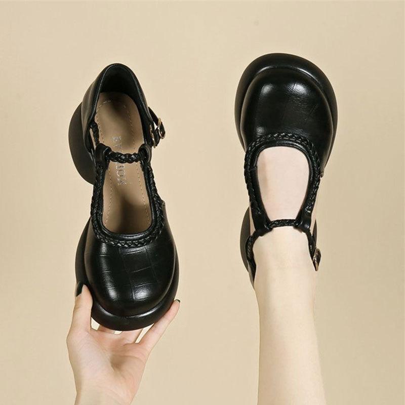 Baotou Sandals Women's Summer New Stone Pattern Woven Round Head Thick Heel Comfortable Versatile High Heel Single Shoes