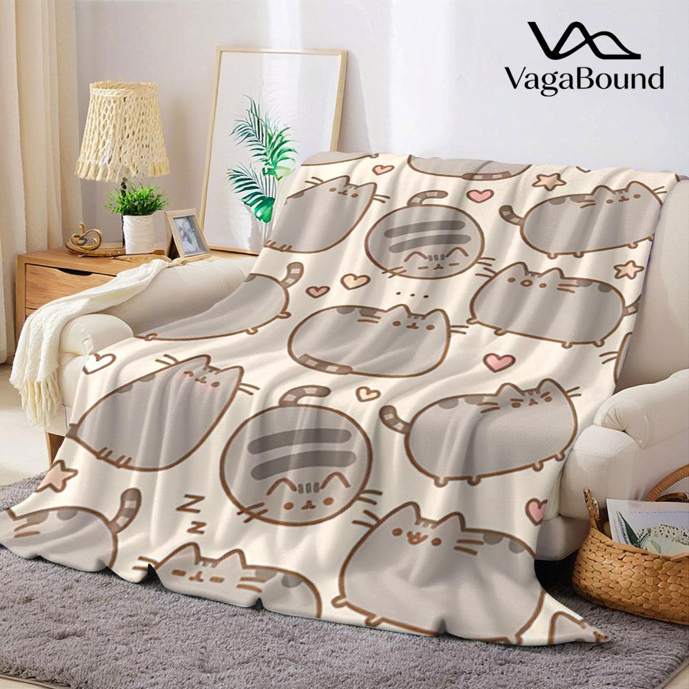 Cute Pusheen Cat Flannel Blanket Warm Soft Halloween Christmas Couch Warm Cozy Decorative Decor Gift for All Season