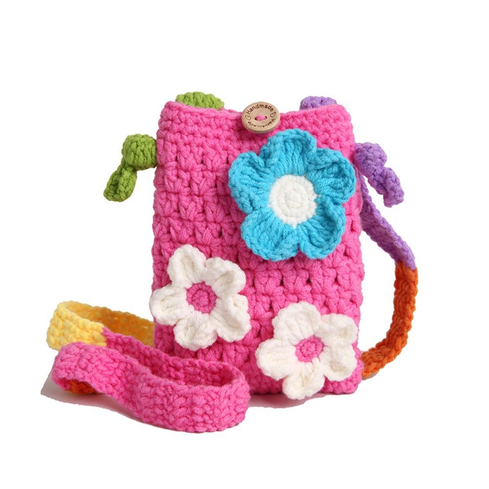 Bohemian Cotton Crochet Weave Bag Cotton Rope Large Capacity Flower Shoulder Bag Storage Bag Hollow Out Knitted Crossbody Bag