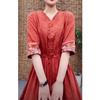 Retro Ethnic Embroidered Cotton Jacquard Midi Dress - Slim Fit, Cinched Waist, Trendy Summer Style