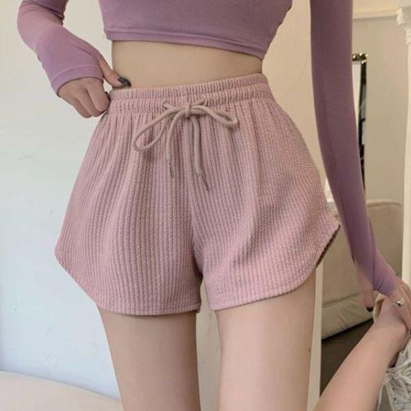 Women's High Waist Waffle Shorts - Summer Casual and Loose Fit Fitness Pants