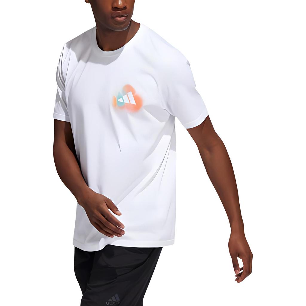 adidas T Shirts Men's White Crew Neck Moderate Straight Fit IC8107