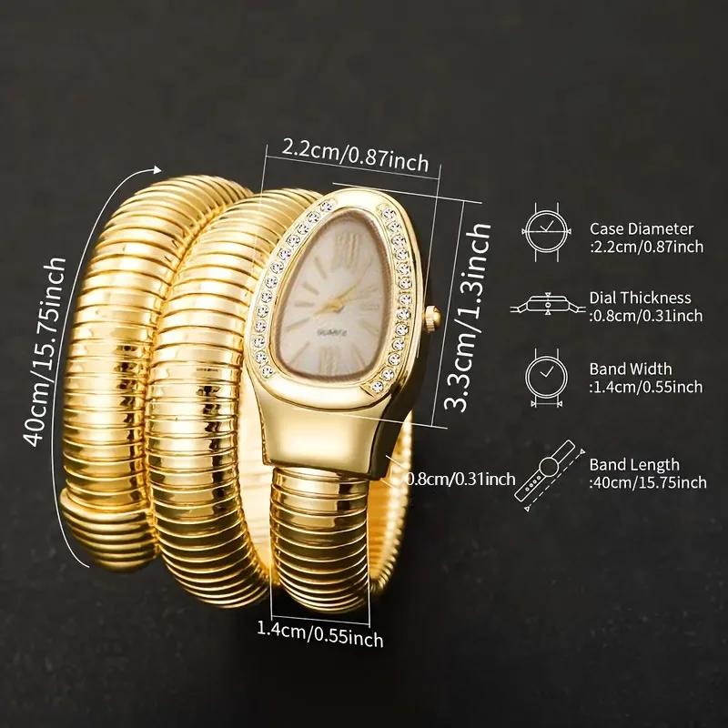 Elegant Snake-Shaped Quartz Wrist Watch for Women-Flexible Spring Band, Fashion Accessory, Snake Motif Design, Embellished Band