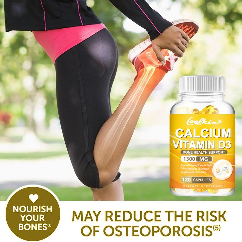 Coolkin - 1300mg Calcium + Vitamin D3 Capsules - For bone, teeth, and muscle health