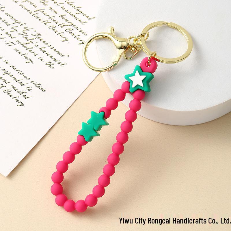 Soft Rubber Pearl Bracelet Keychain with Cute Doll & Trendy Oil-Filled Message Bottle Toy розы красного