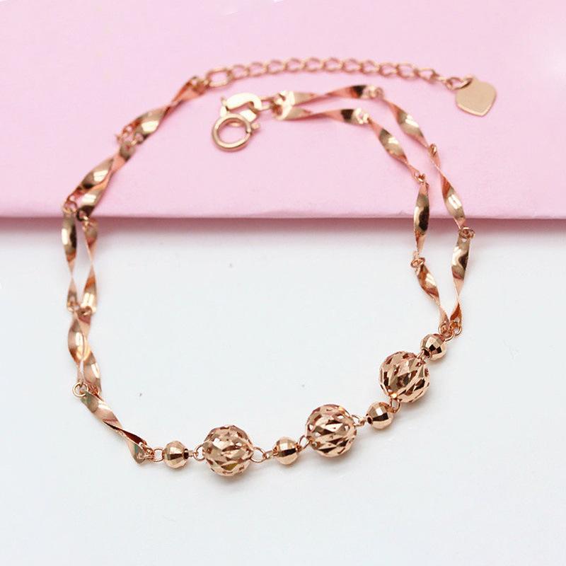 Позолоченный 585 пробой Розовым золотом Фиолетовое золото Женский блестящий полый браслет-шарик Классический цвет Золотой темперамент Ювелирные изделия