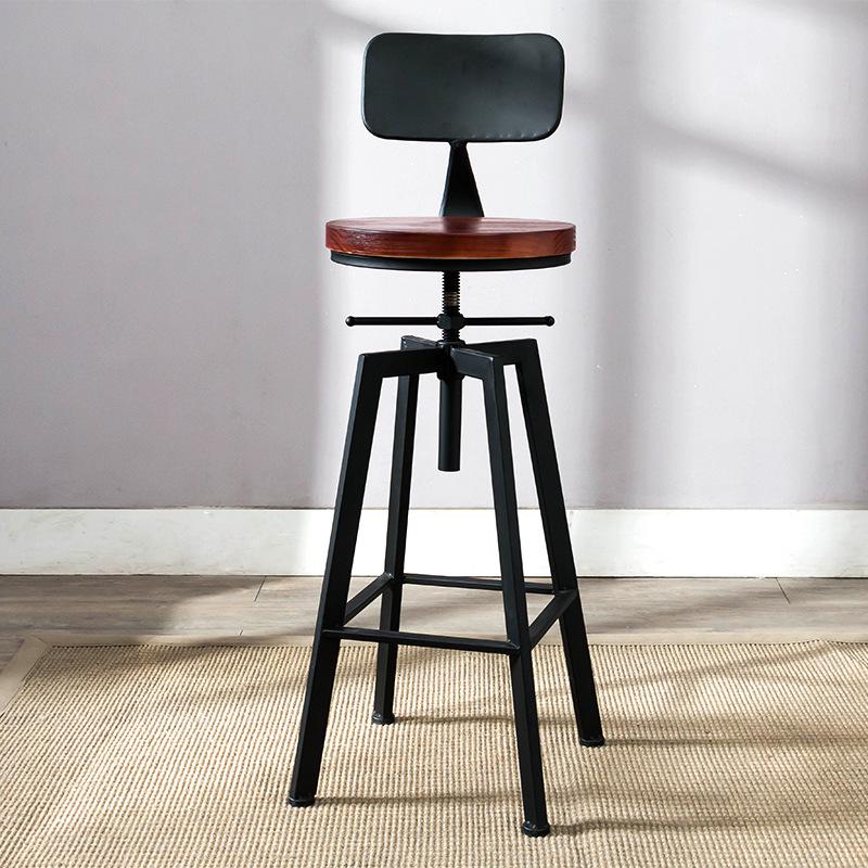 American Solid Wood & Iron Bar Stool, Coffee Shop Chair, Adjustable Counter & Bar Seating, Free Shipping