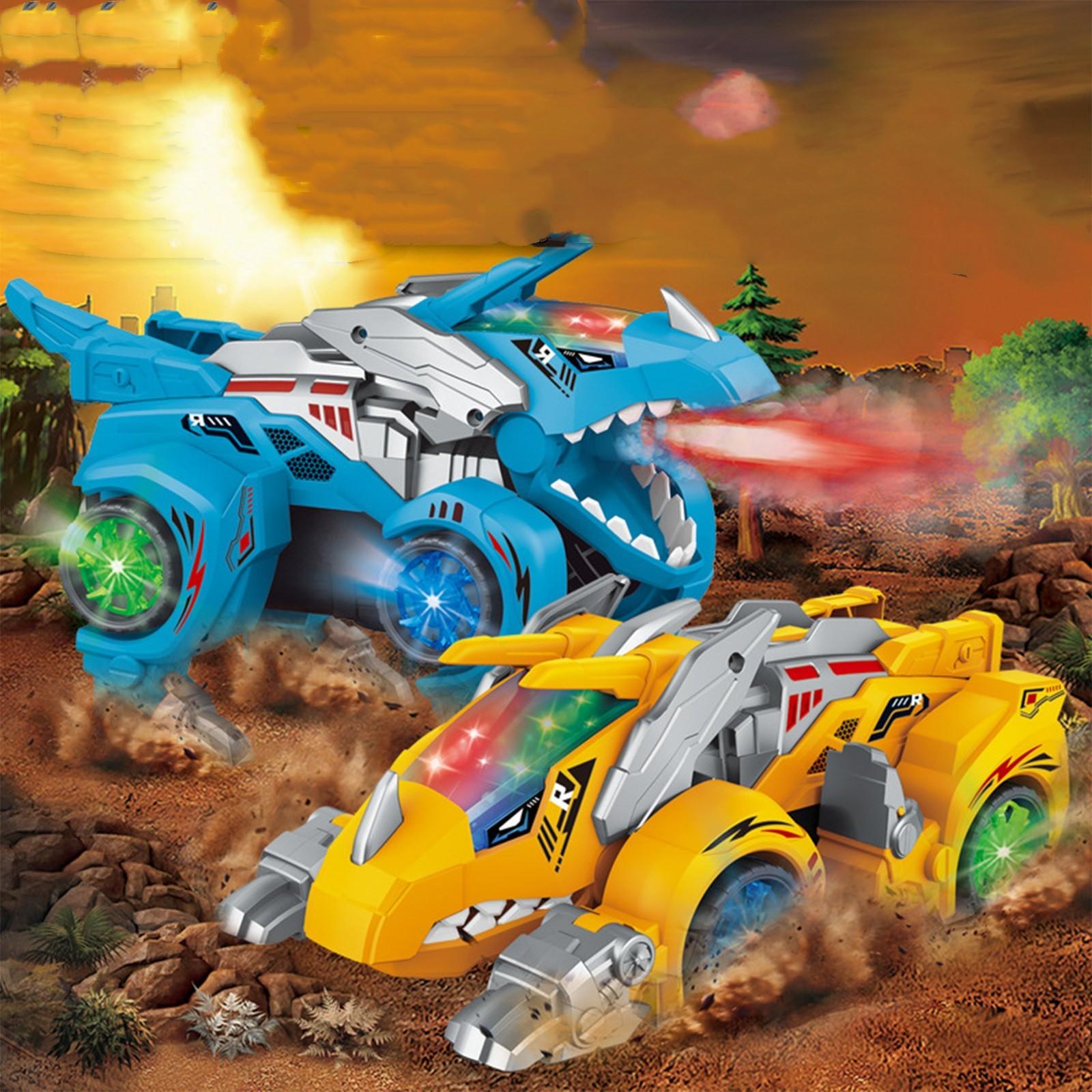 

Two-in-one Spray Deformation Dinosaur Car Light Music Universal Wheel Driving Children s Electric синій