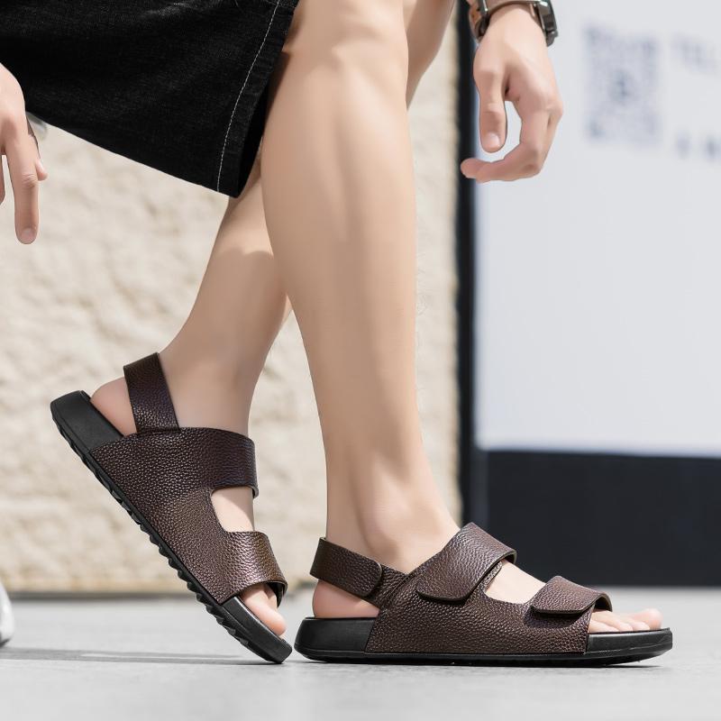 Fashion Summer Mens Sandals Split Leather Lightweight Open Toe Flats Men's Casual Shoes Outdoor Walking Men Beach Daily Commute Sandals