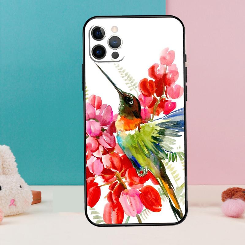 Hummingbird and Flowers Phone Case For iPhone 17 Air 16 15 14 12 11 13 Pro Max 12 13 mini 15 16 Plus 16e Cover Coque