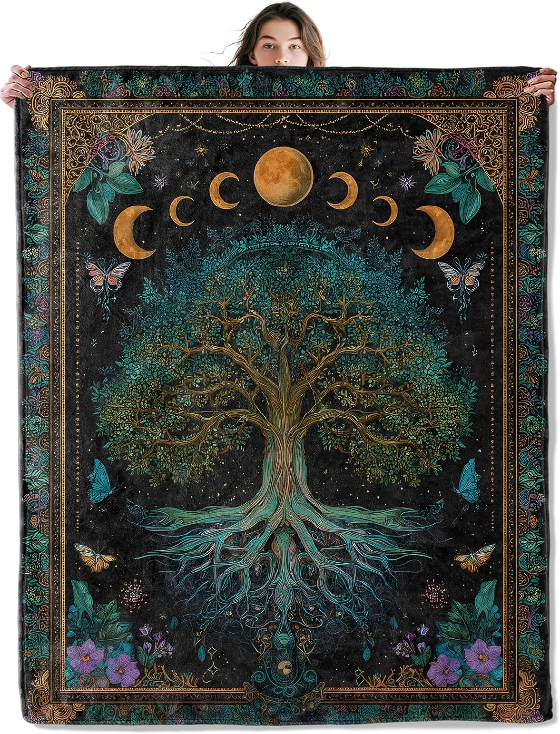 Плед  Древо жизни  дизайн мандала зеленый духовное искусство мягкий плед бохо декор текстиль для спальни аксессуар для йоги 75x90cm