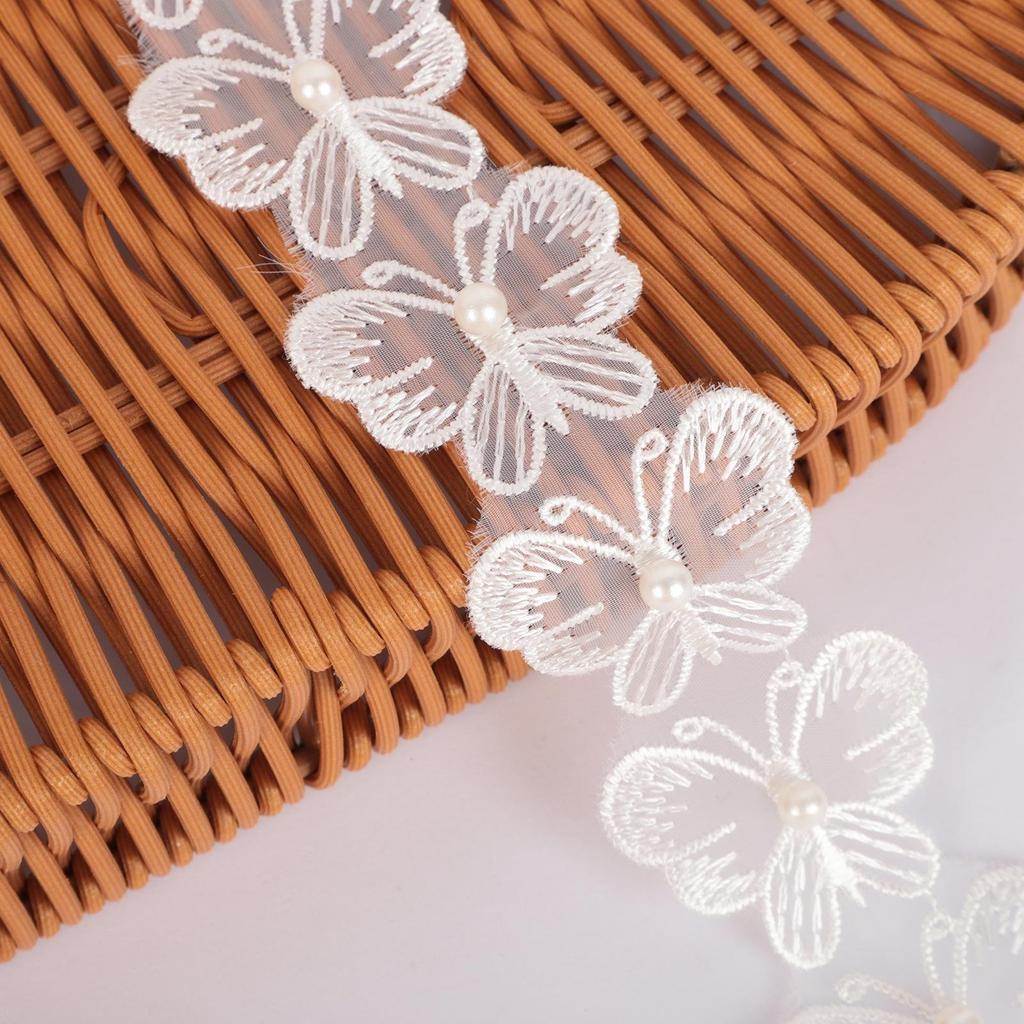 3,2x3,8cm Perlenbesetzter Organza-Spitzen-Schmetterlings-Besatz für DIY-Hochzeitskleider & Vorhänge