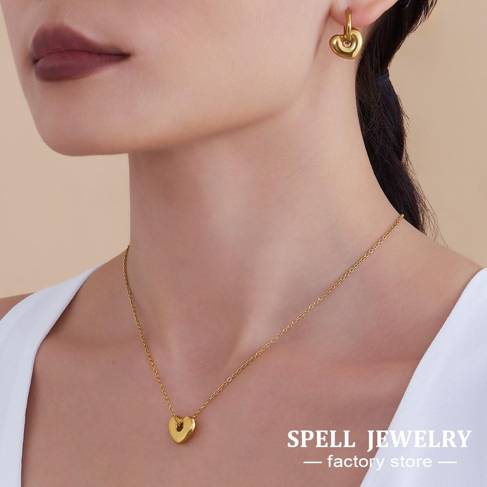 Heart Pendant Necklaces Hoop Earrings In Stainless Steel 18k Gold Plated Tiny Chain Necklace Charm Earring Jewelry Set For Women