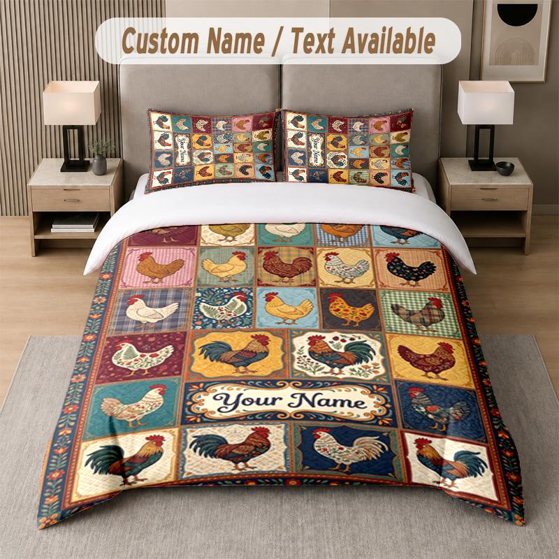 Patchwork Quilt Theme Custom Text Or Name 3Pcs Bedding Set 1 Flat Sheet & 2 Pillowcases Personalized Home Bedding