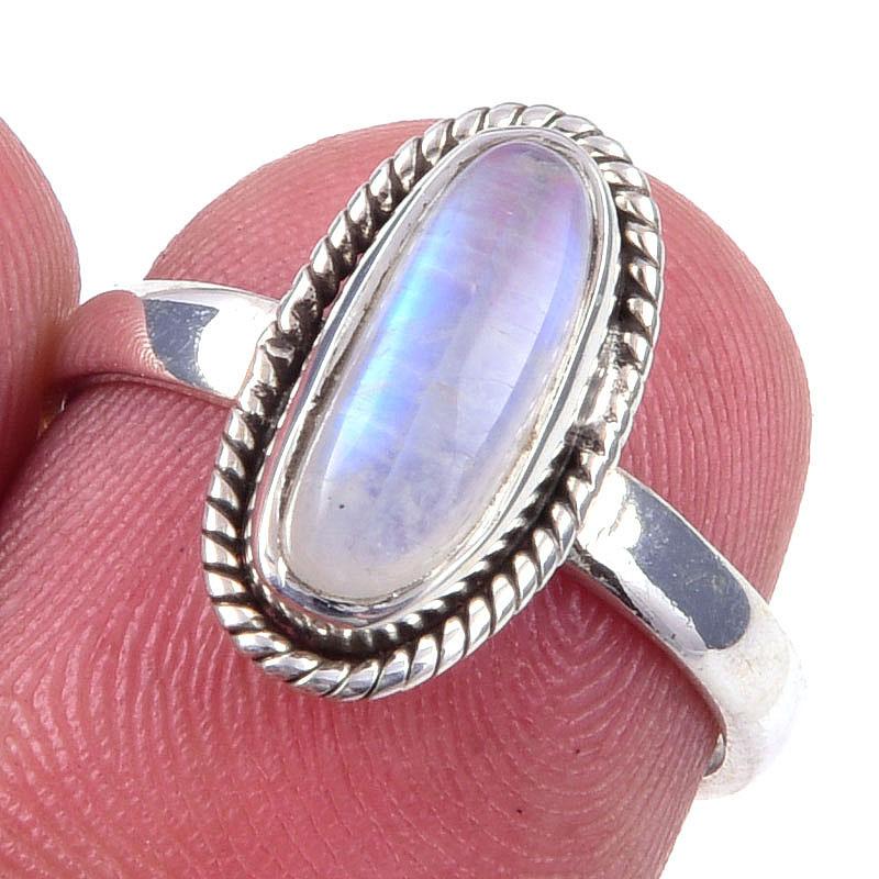 

Natural Rainbow Moonstone Gemstone Handmade 925 Solid Silver Ring Size 6 B9e94