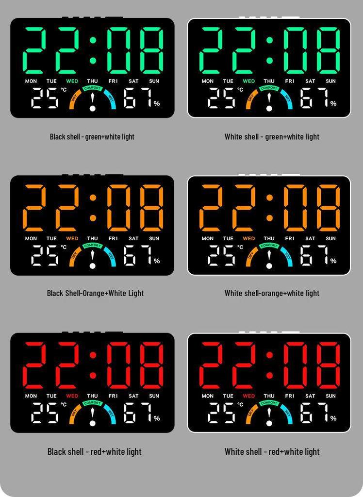 GH9007 LED Clock: Large Screen, Wall-Mount/Tabletop, Temp/Humidity Display, Multifunctional Alarm
