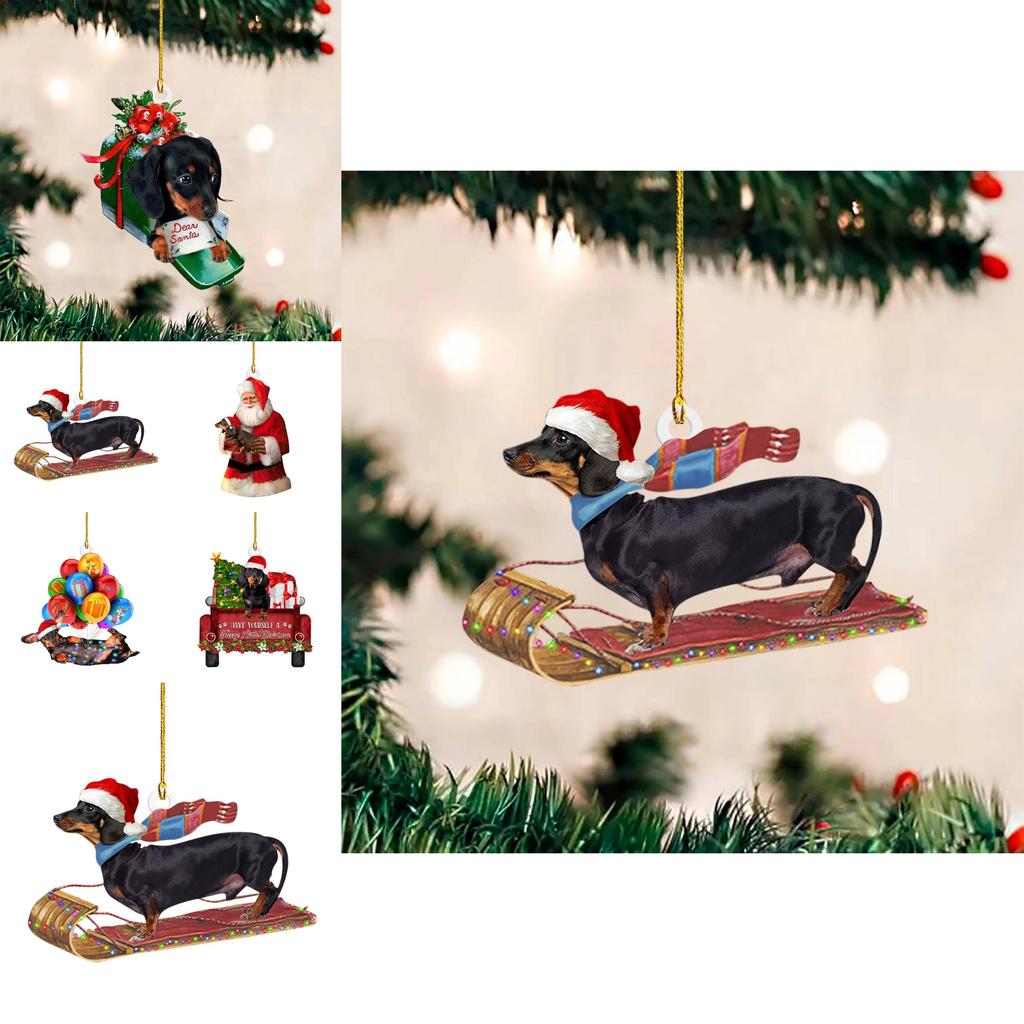 Bezaubernde Weihnachts-Dackeldekorationen für Autos mit lebhaften Acrylfarben