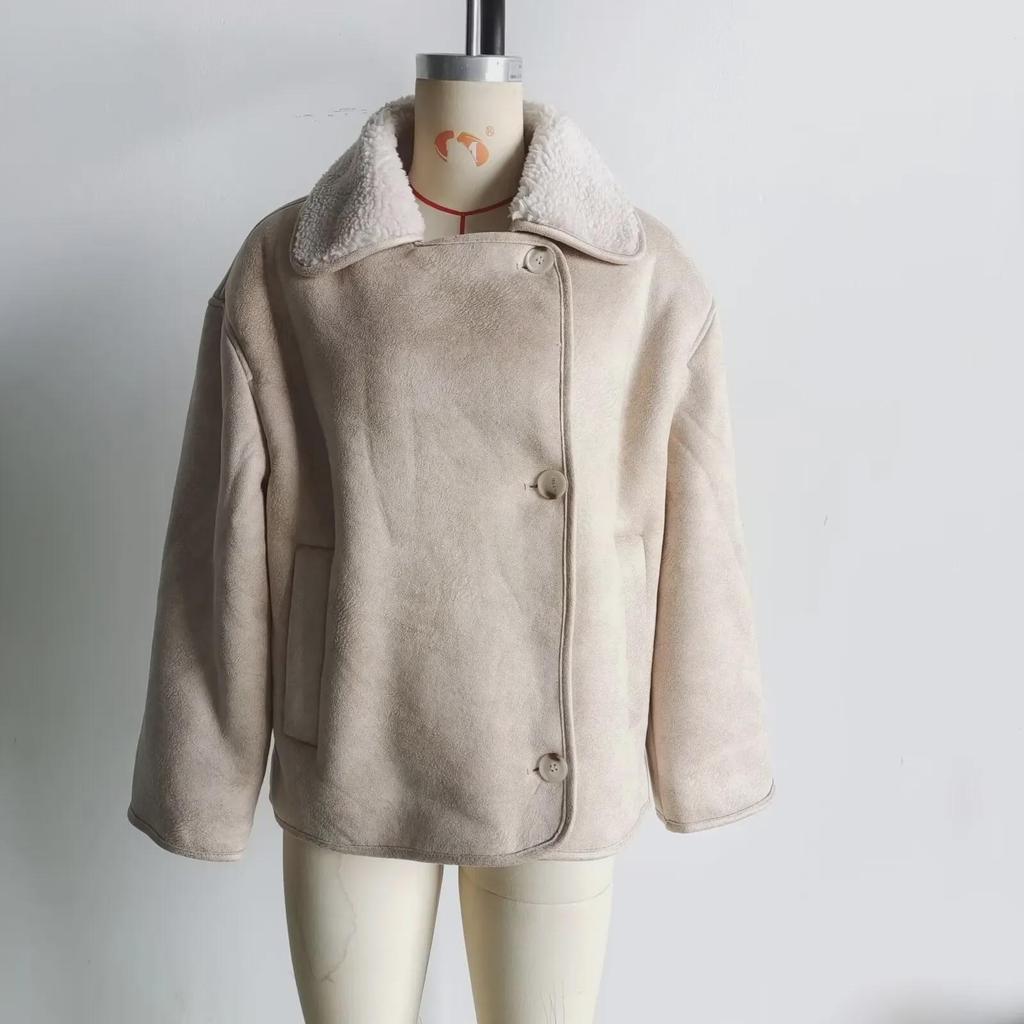 ZA Women's Suede Coat: European & American Style, Thick, Warm, All-Match Jacket for Autumn/Winter, 565-9