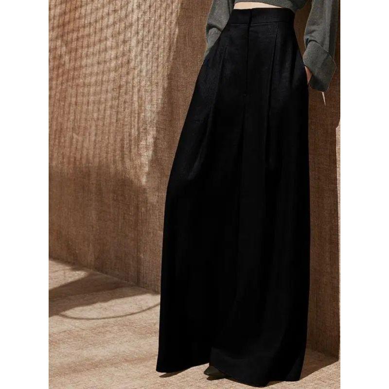 Solid Color High Waisted Drape Leg Pants Pure Color High Waist Drooping Swing Pants Female