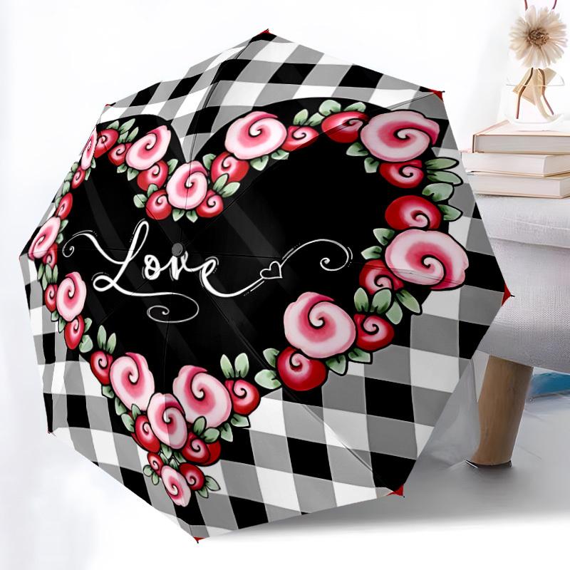 

1pc Heart Love Floral Automatic Folding Umbrella Durable Iron Frame,All Seasons Home Travel Outdoor Multifunctional Umbrella yy251115182