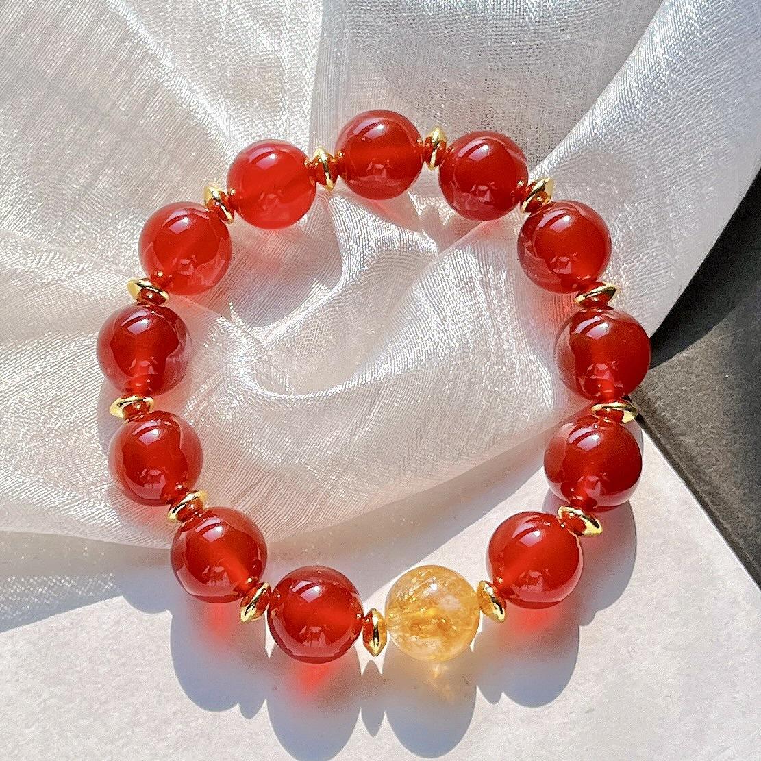 12Mm Natural Chalcedony Agate Citrine Design Bracelet Bracelet