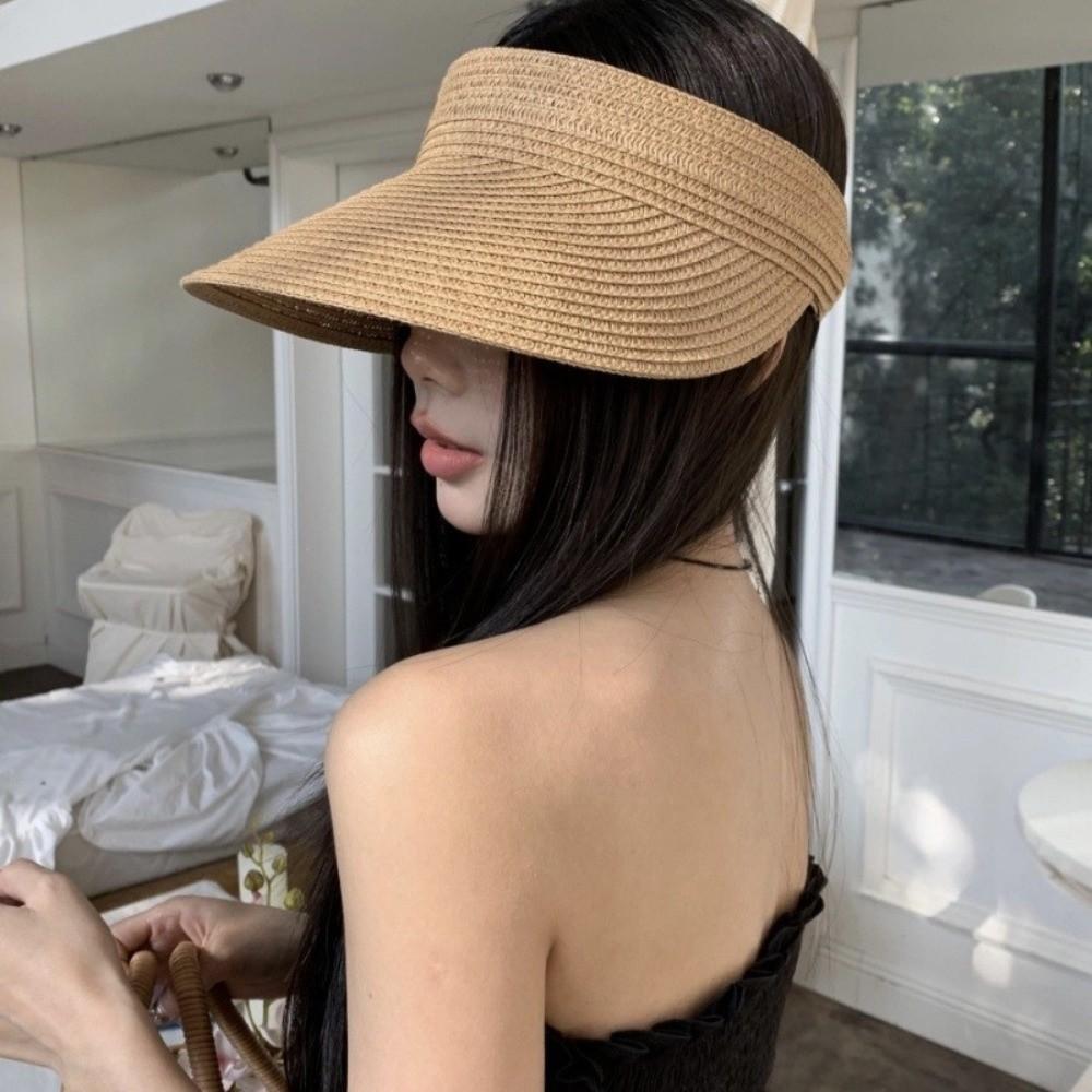 Breathable Straw Sun Cap Adjustable Wide Brim Beach Hat Simple Summer Visors Hat  Beach
