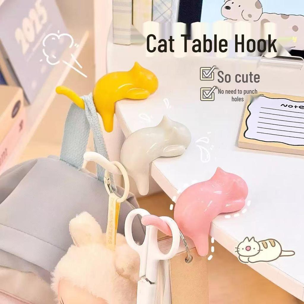 Cute Cat No-Drill Backpack Hanger for Desks