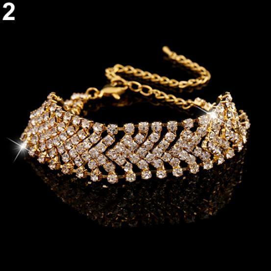 Женская мода Многослойный браслет из сплава со стразами, цепочка для свадебной вечеринки, браслет золотой