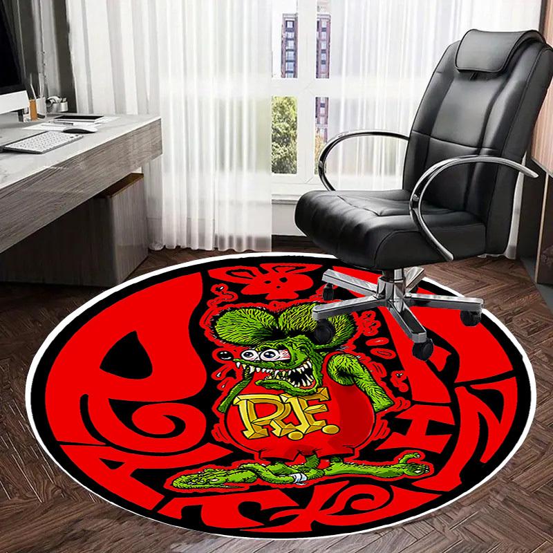 1pc Rat Fink Artwork Round carpet, Made of Polyester,Perfect for Decorating Office Chairs, Living Rooms