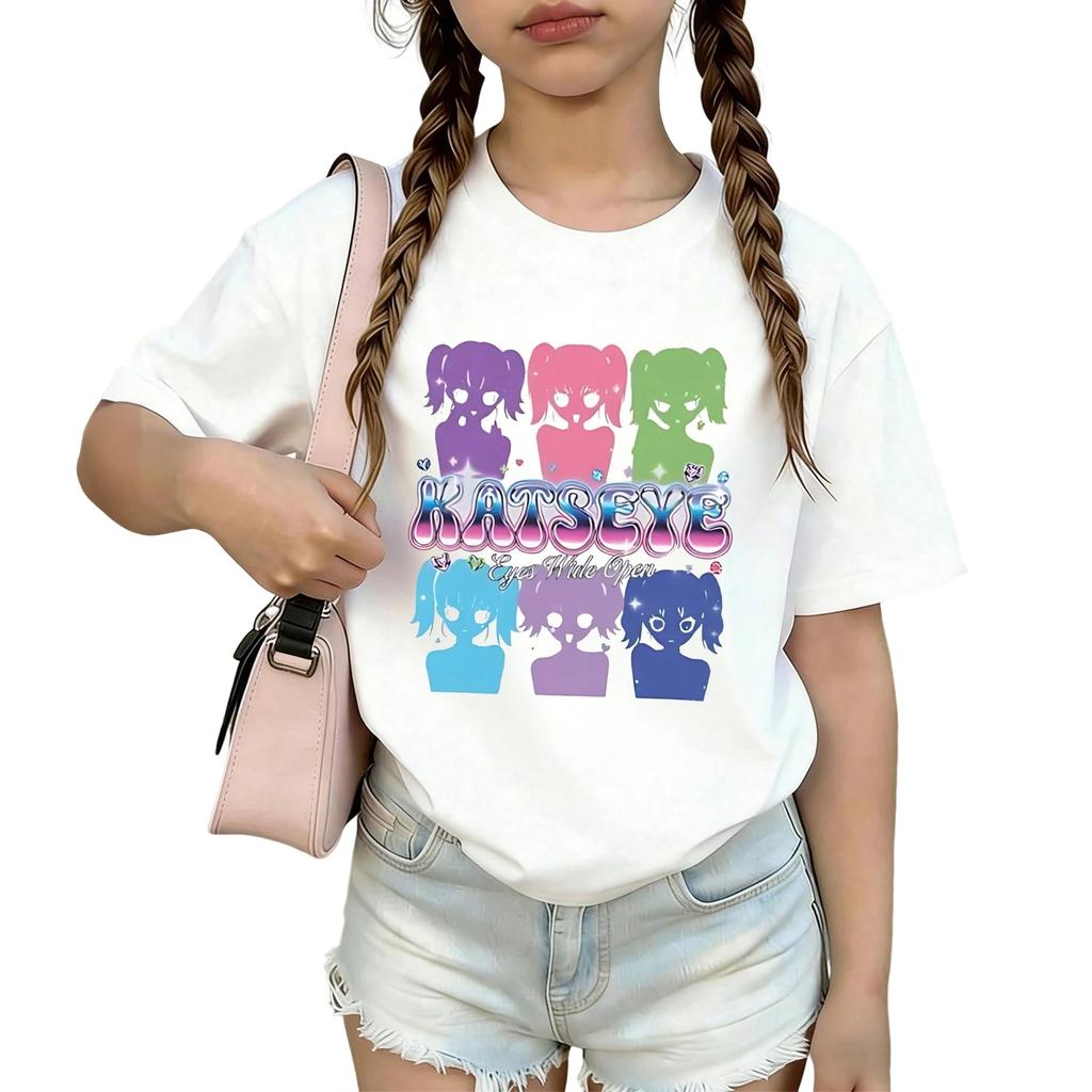 KATSEYE Kids Graphic Print Crew Neck Short Sleeve T Shirt Casual Top for Boys and Girls Soft Comfortable Fabric Suitable for Everyday Wear