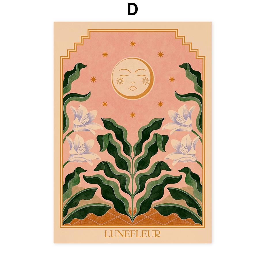 Boho Floral Sun Wall Art Posters Plant Prints Nordic Canvas Painting Pictures Living Room Mural Decorative Painting Home Decor