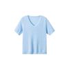 Northern Deer Women's Textured V-neck Knit T-shirt - 70.7% Lyocell, 29.3% Triacetate for Summer, Style 261172