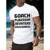 European Size Mens Casual White Short Sleeve T-Shirt with Russian Text Print | Regular Fit, Breathable Sports Top, Crew Neck, Slight Stretch Fabric