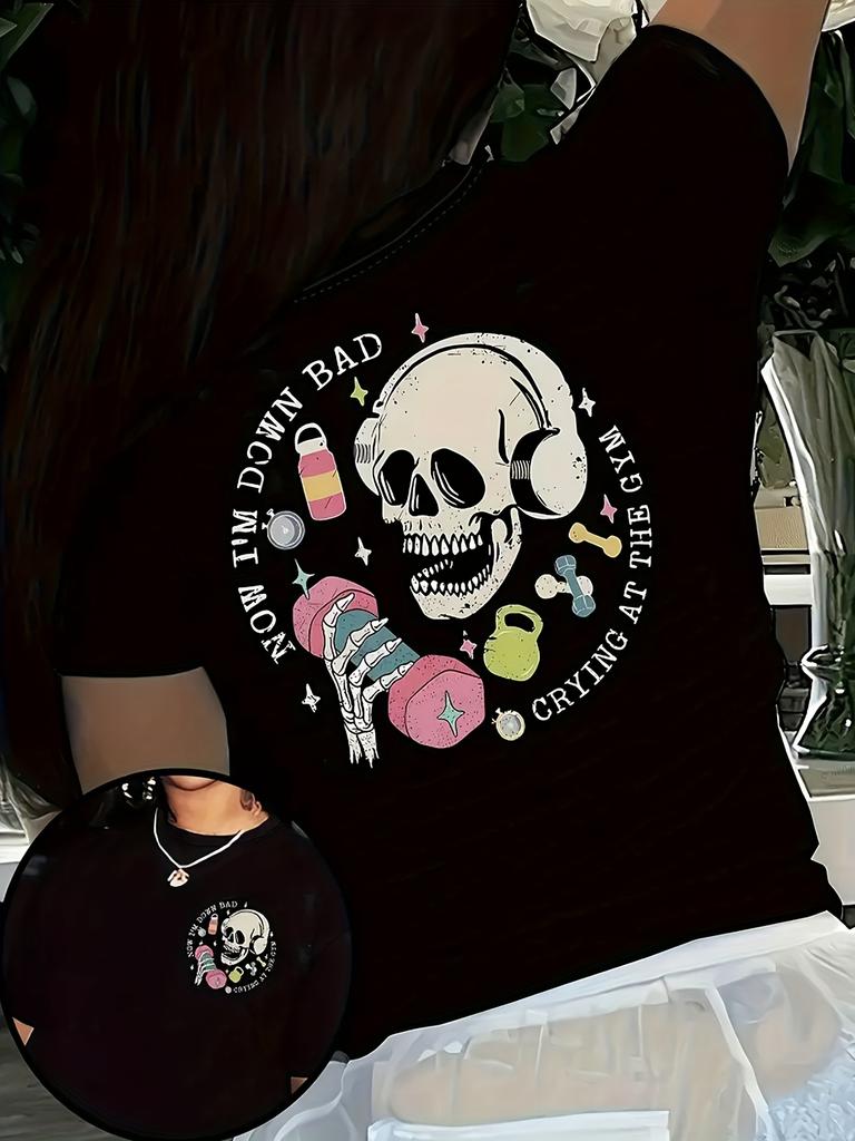 Gym Skull Headphones Dumbbell T-shirt