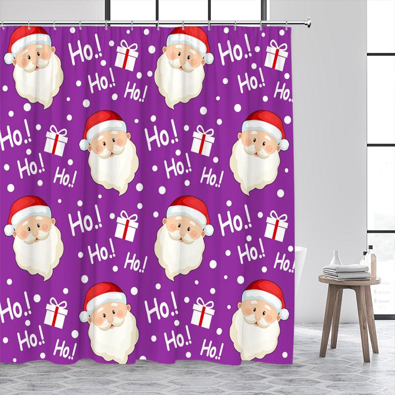 Cartoon Santa Claus Shower Curtains Xmas Gift Red Christmas Bath Curtain Set Polyester Fabric Bathroom Decor Washable With Hooks