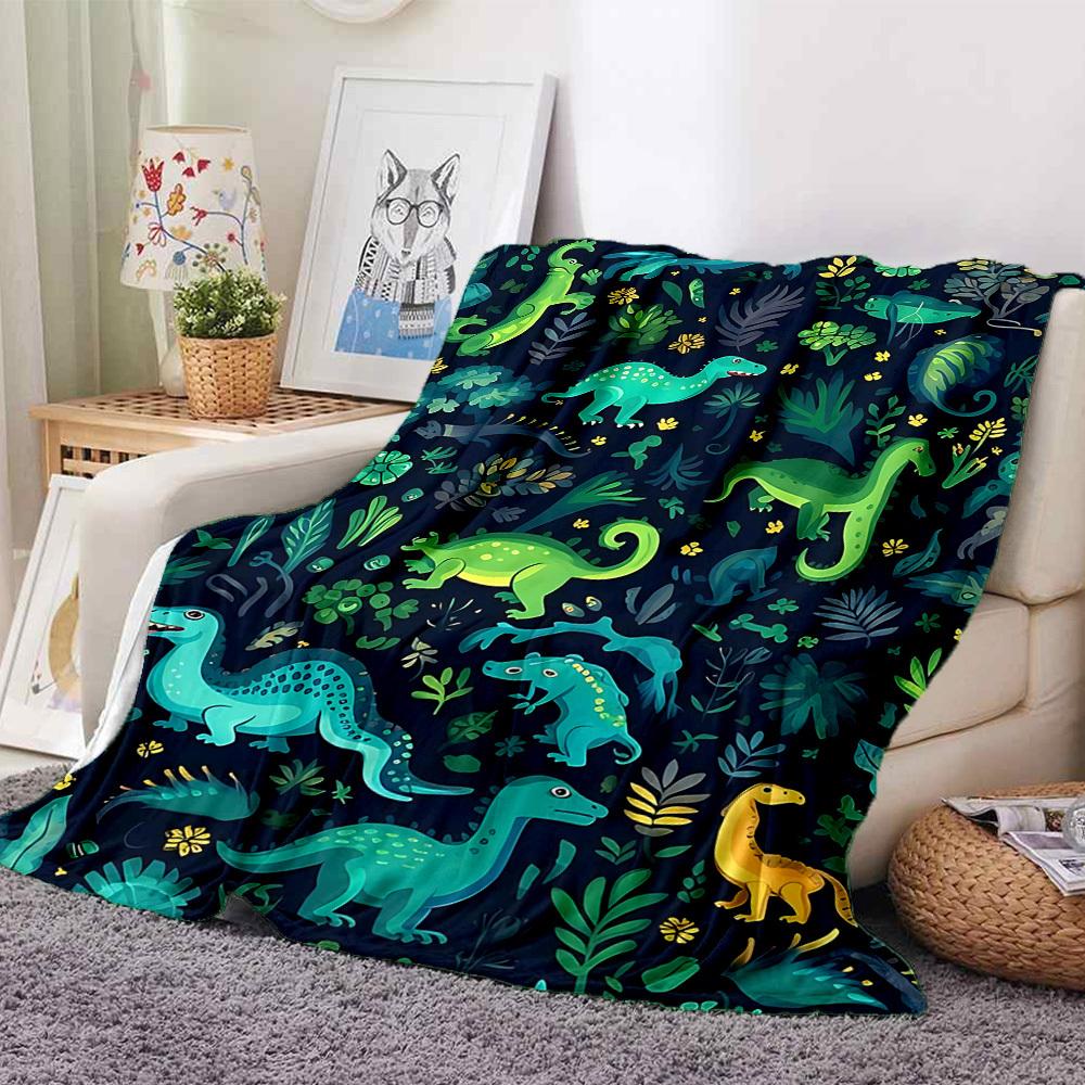 1pc Dino Jungle Blanket, Lightweight Flannel Throw Blanket for Sofa, Bed, Travel, Camping, Living Room, Office, Couch058