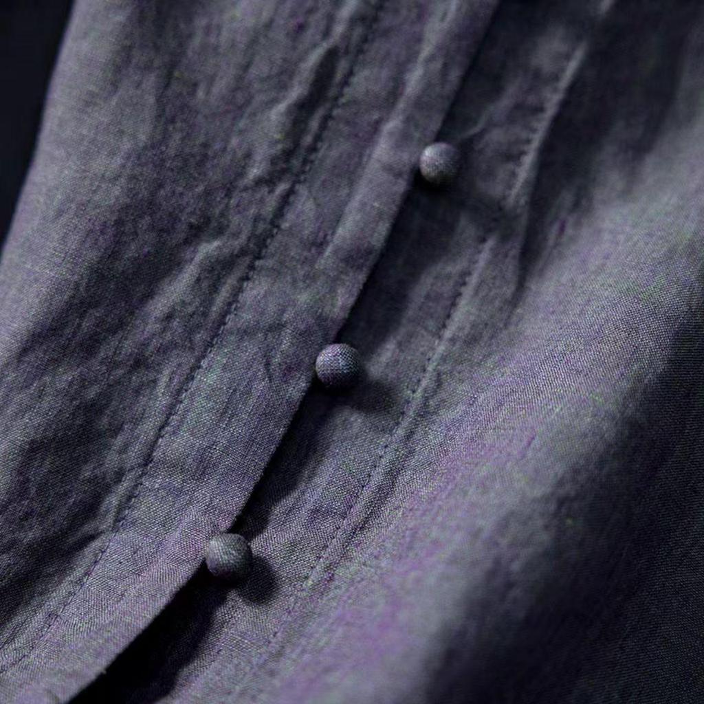 2026 Spring Women's Long Sleeve V-Neck Hemp Shirt - Artistic, Solid Color, Casual & Versatile.