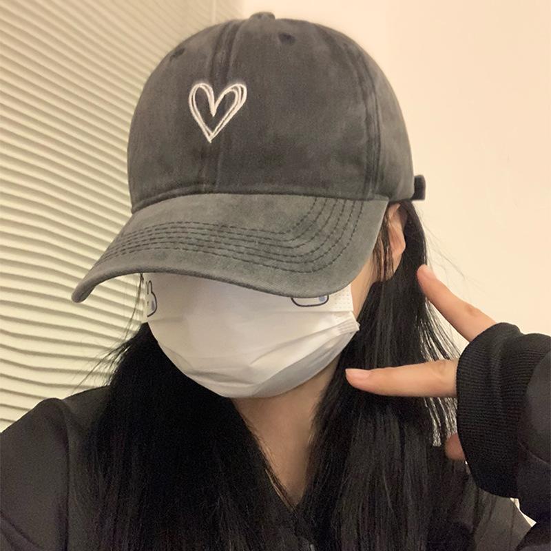 Washed Old Hat for Women with Big Heads and Baseball Cap Retro Sweet and Cool Hot Girl Love Soft Top Baseball Cap Showing Small Face