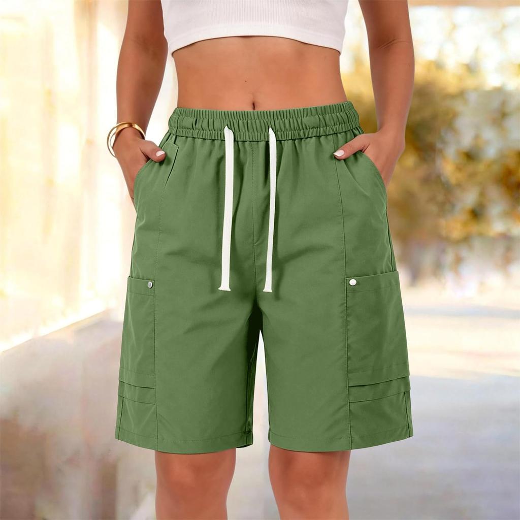 Women’s Summer Loose Fit Drawstring Waist Cargo Shorts with Pockets for Hiking Travel Casual Relaxed Wide Leg Design
