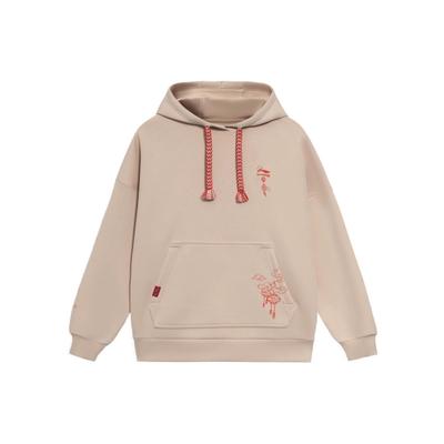 Moletom com Capuz Bordado Tigre Série Estilo de Vida Esportivo Li Ning Moletom Feminino Névoa-Damasco AWDS372-1