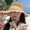 1Pieces Women Lace Visors Hat Wide Large Brim Beach Hats Summer Straw Hat Foldable Sun Hat Fashion Mountaineering Scarf