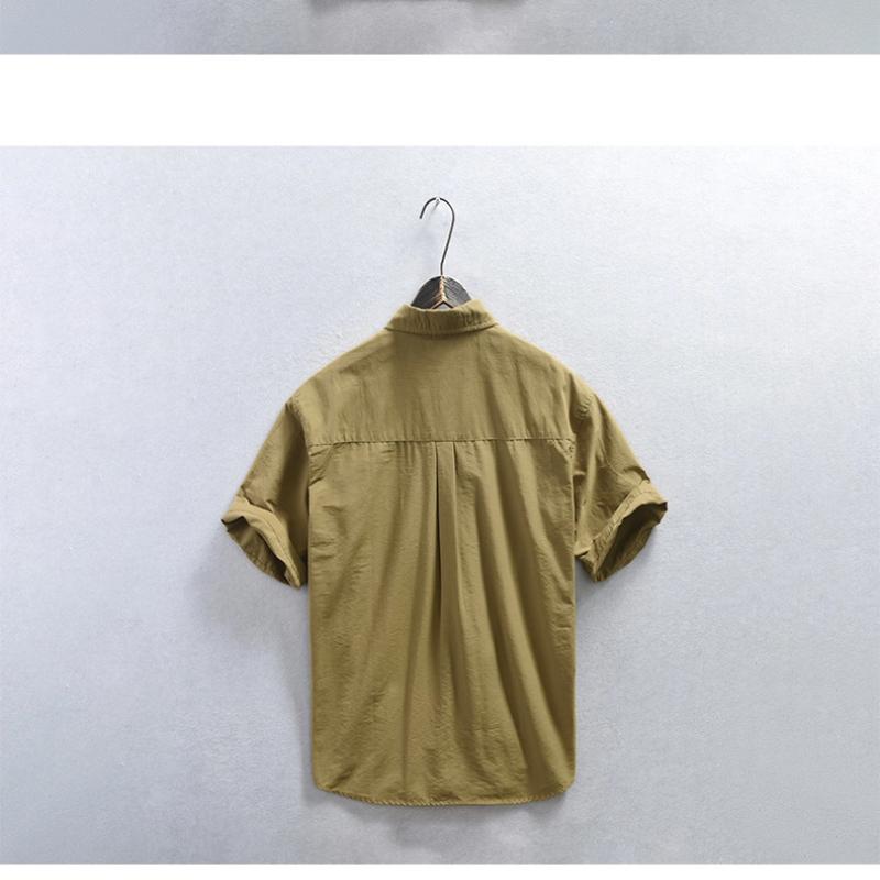 Summer Shirts for Men Japanese Style Cargo Short Sleeve Shirt Lapel Collar Double Pockets Casual Shirt Youth Streetwear Loose Top