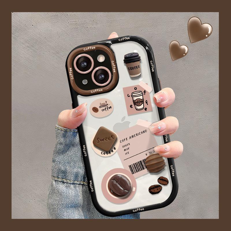 Applicable To Apple 14 Mobile Phone Case for Women IPhone 13pro Coffee Bean Three-dimensional Doll 15 Transparent Silicone Xr