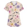 Damenmode V-Ausschnitt Kurzarm Overalls mit Taschen Print Tops Kleidung