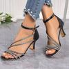 Fashion 2025 Women Sandals Summer Elegant Bridal Shoes Fashion Sexy High Heels Wedding Shoes Woman Rhinestone Pointed Toe Luxury Sandals