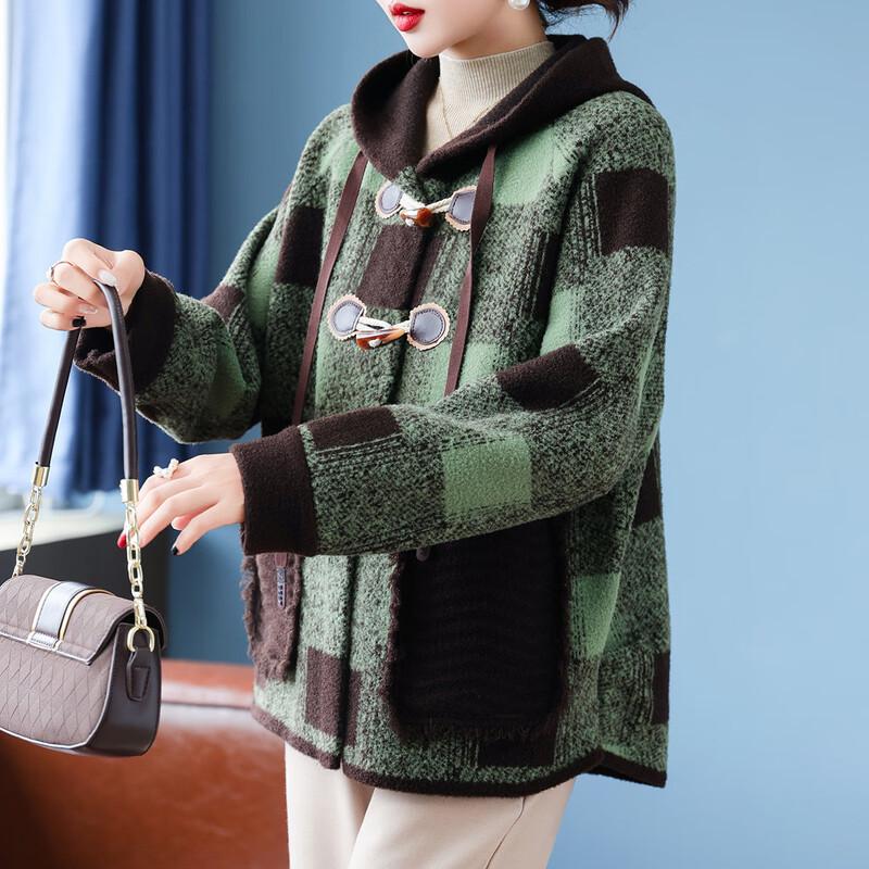 Veste Cardigan à Capuche à Carreaux pour Femme Automne Hiver