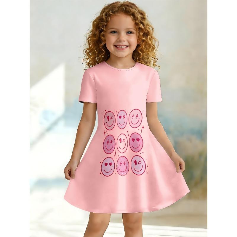Cute Dress for Young Girls, Short Sleeved Round Neck Children's Party A-line Dress Suitable for Birthday Gifts