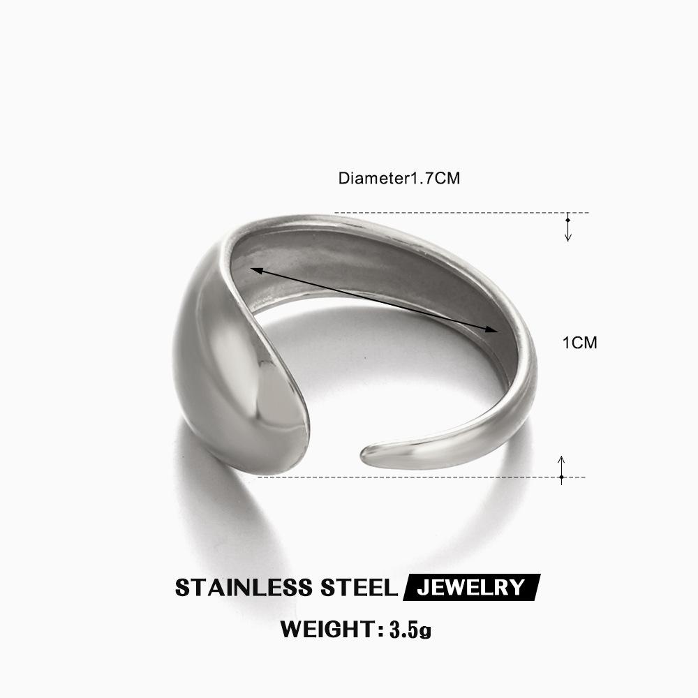Fashionable Glossy Polished Ring Woman Minimalist Style Opening Adjustment Zircon Waterdrop Shaped Stainless Steel Rings resizable