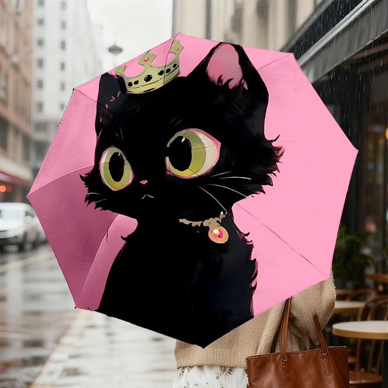 Royal Kitty Umbrella: A Charming Companion for Outdoor Adventures, Featuring Auto-Open/Close Mechanism and Lightweight Design - Perfect as a Gift