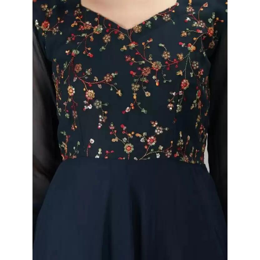 Designer Bestickter Georgette Kurta Damen Partykleidung Anarkali Tunika Kleid Kurti VF-1900984